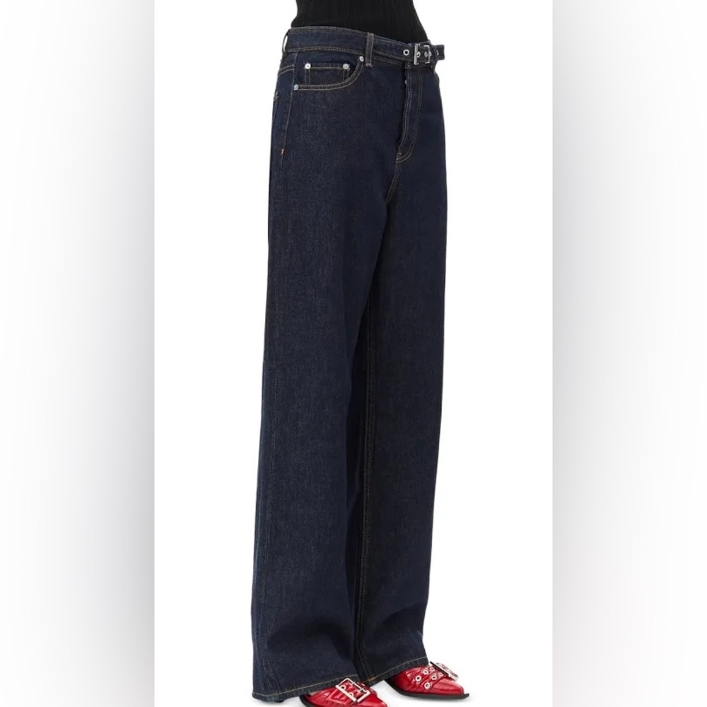 Ganni Belted Dark Indigo Wide Straight-Leg Jeans